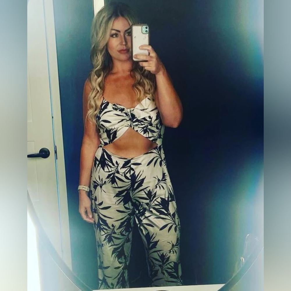 Floral Black and White Jumpsuit BEBE size 12